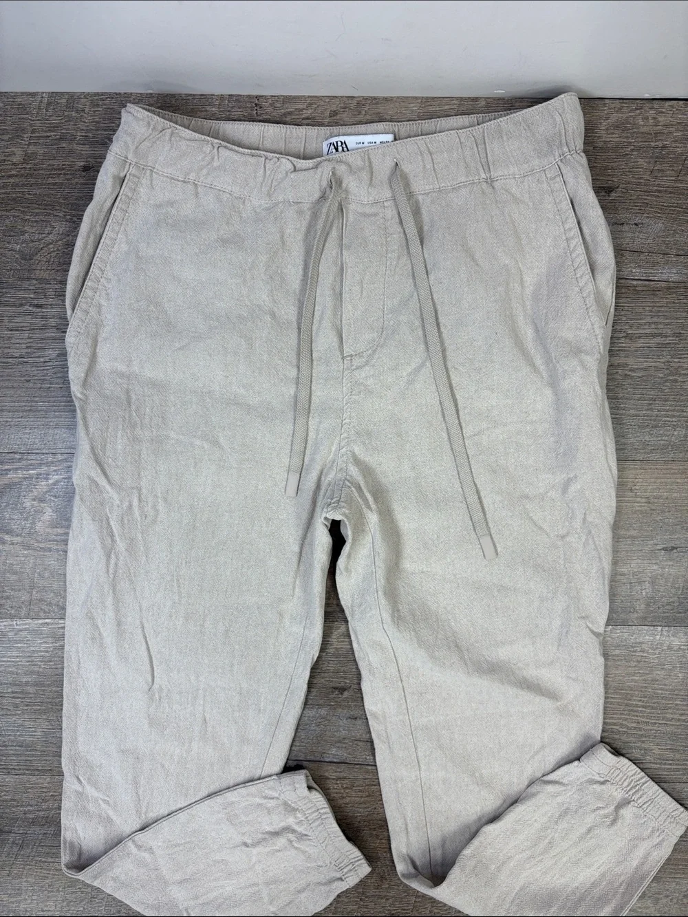 Zara Linen Blend Drawstring Jogger Pants Beige Men’s Medium